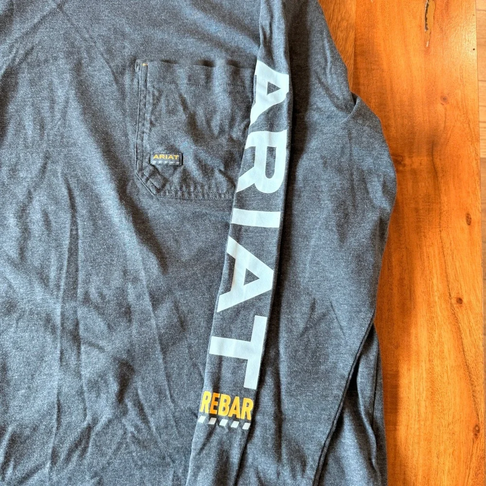 Ariat Rebar Men's Gray Long Sleeve T-Shirt Size L - Picture 2 of 6